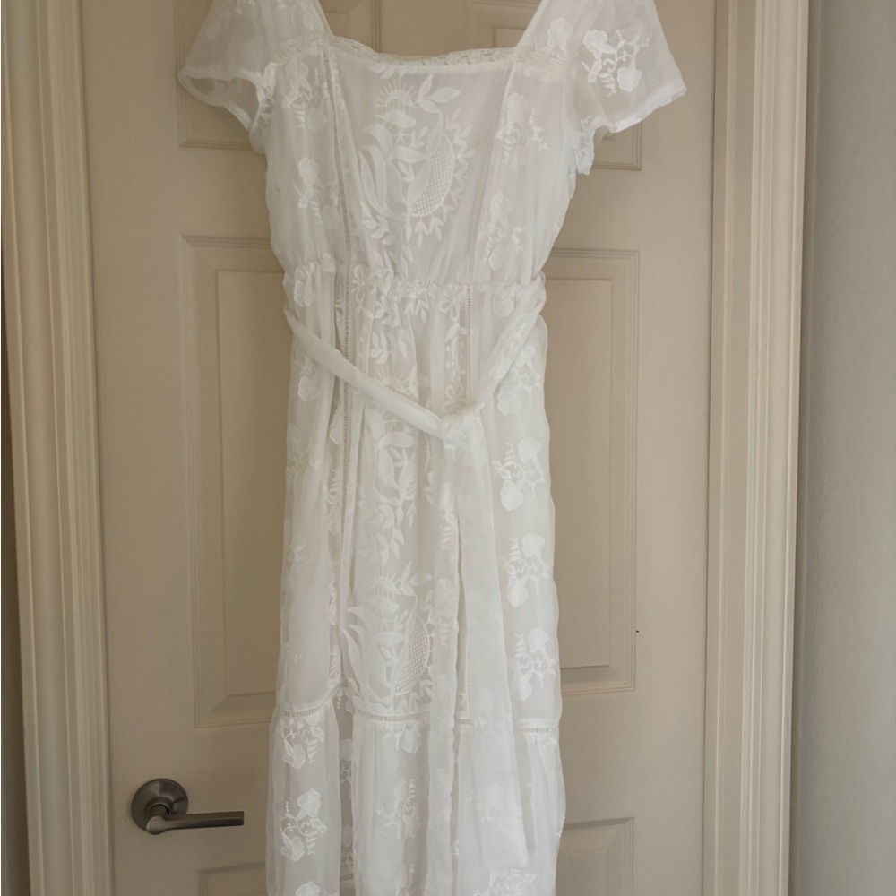 Baltic Born White Floral Midi Dress